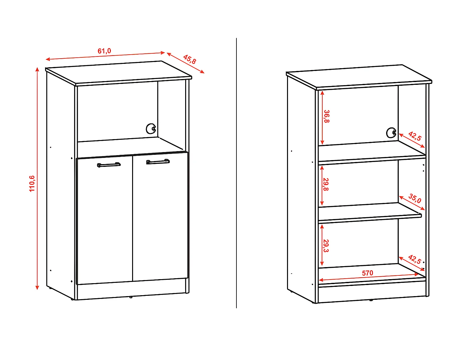 Armoire Micro-Onde 2 Portes Chêne et Blanc 3 Niches ORION L61 H110.6 P45.8 cm