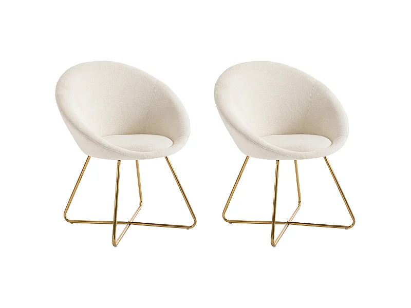 Conjunto de 2 cadeiras tecido bouclé e metal dourado, cor branca - BURBAN