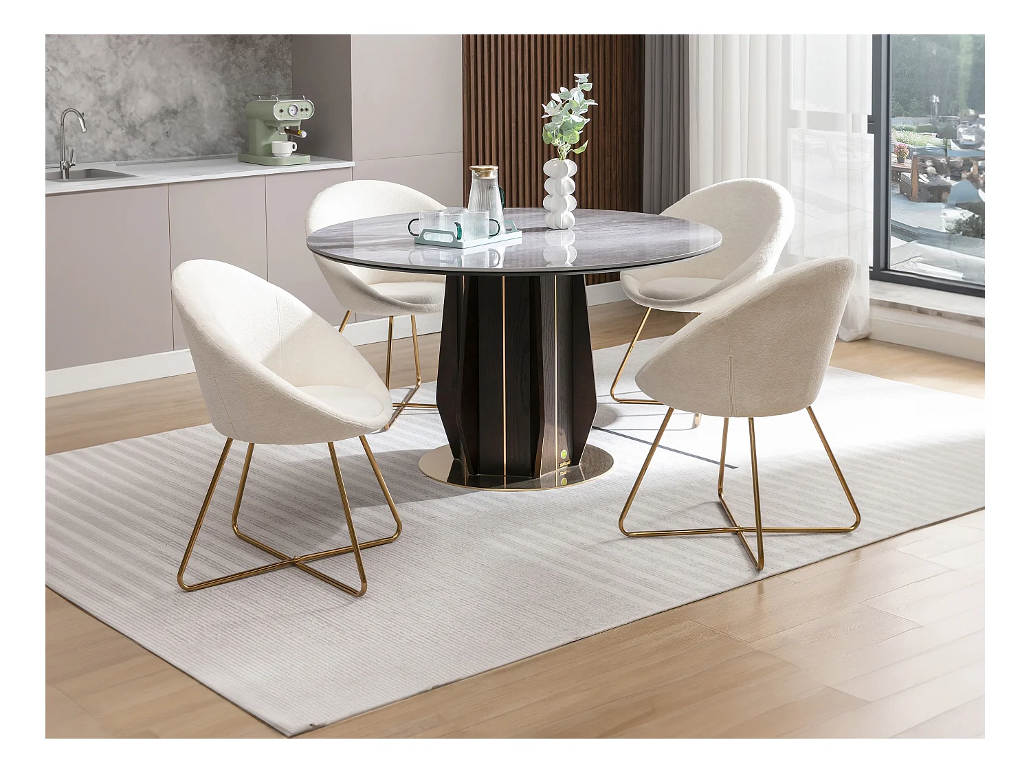 Lot de 2 chaises en tissu bouclette et métal doré - Blanc - BURBAN