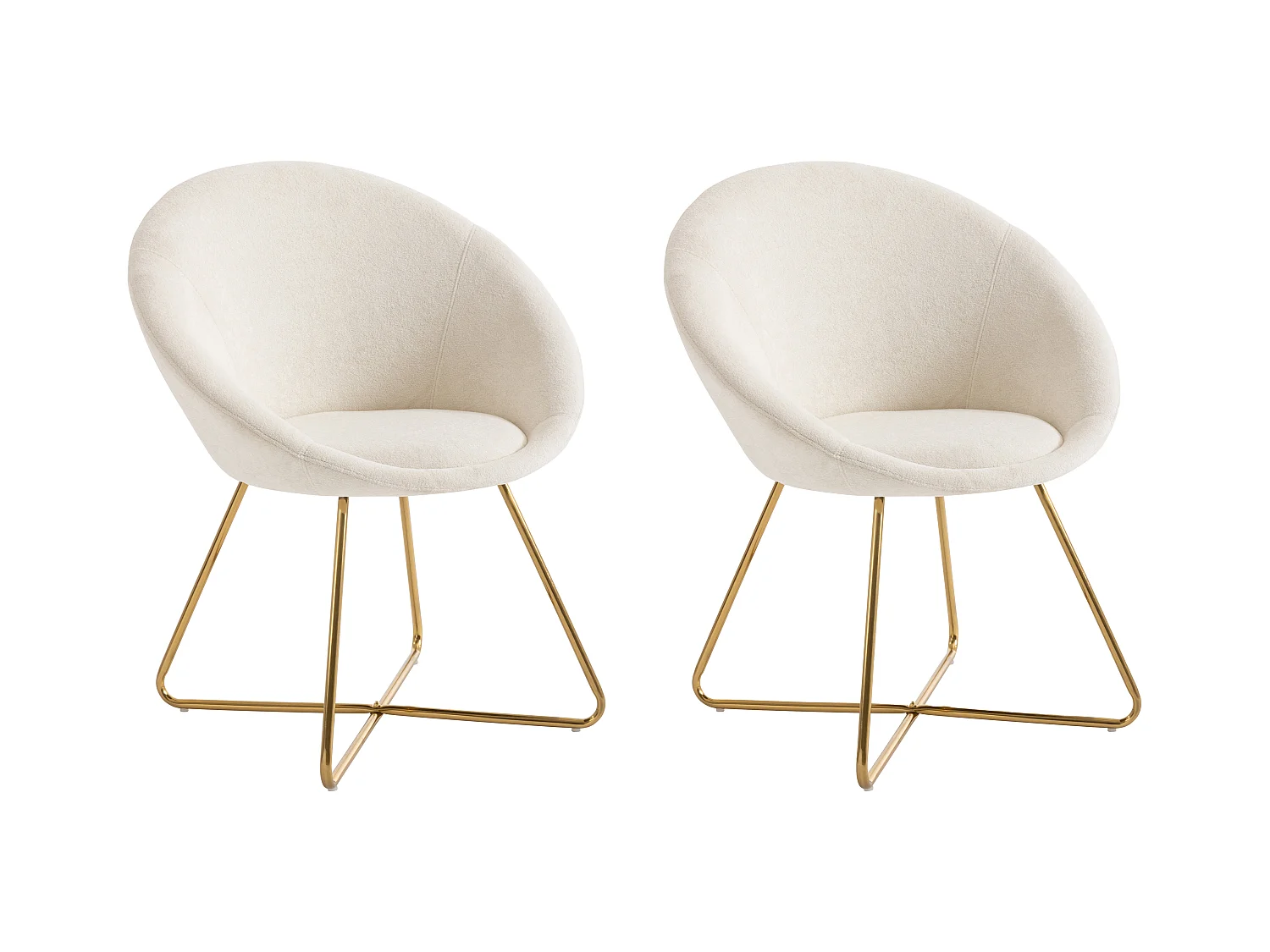 Sæt med 2 stole i bouclé-stof og guldmetal - Hvid - BURBAN