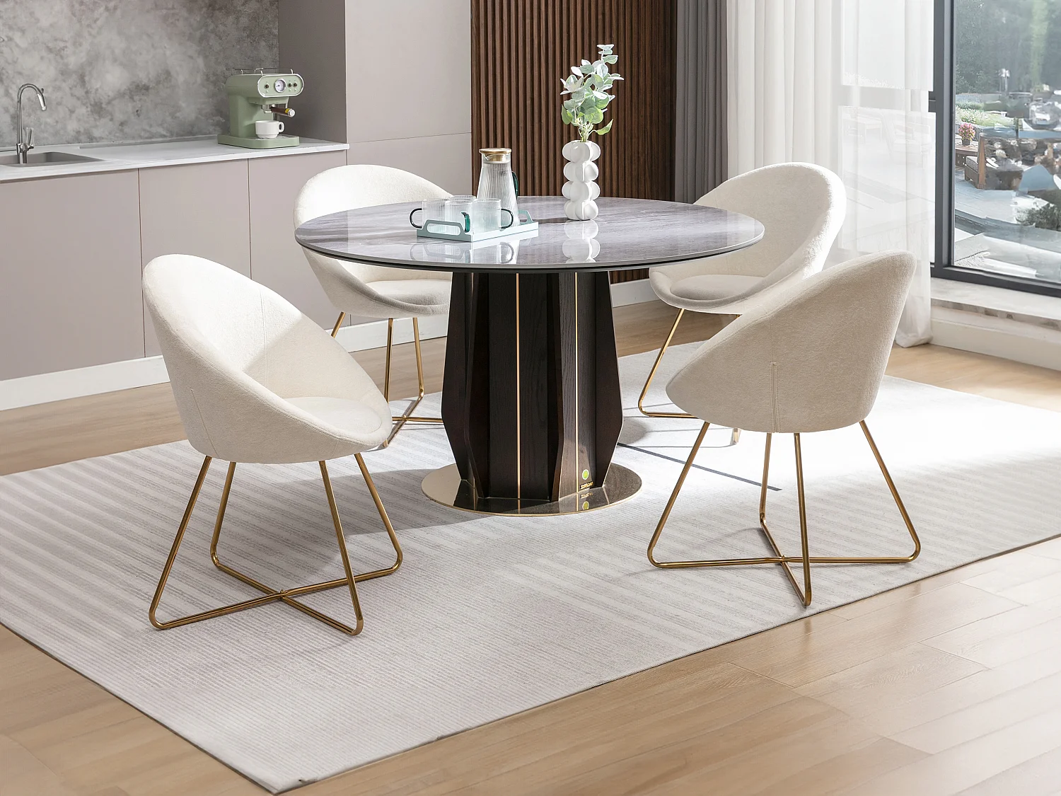 Lot de 2 chaises en tissu bouclette et métal doré - Blanc - BURBAN