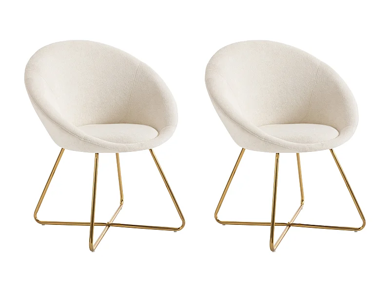 Lot de 2 chaises en tissu bouclette et métal doré - Blanc - BURBAN