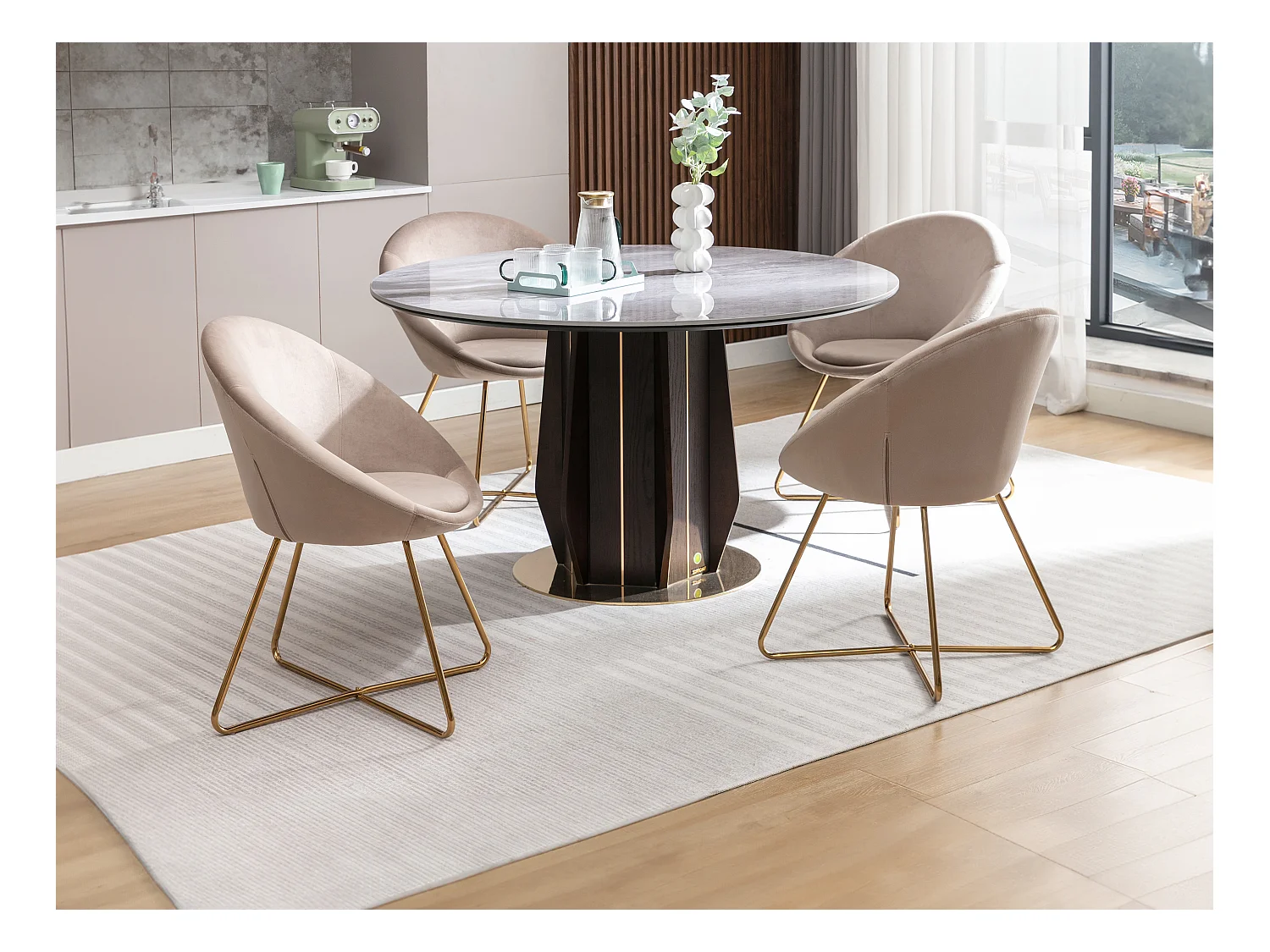 Lot de 2 chaises en velours et métal doré - Beige - BURBAN