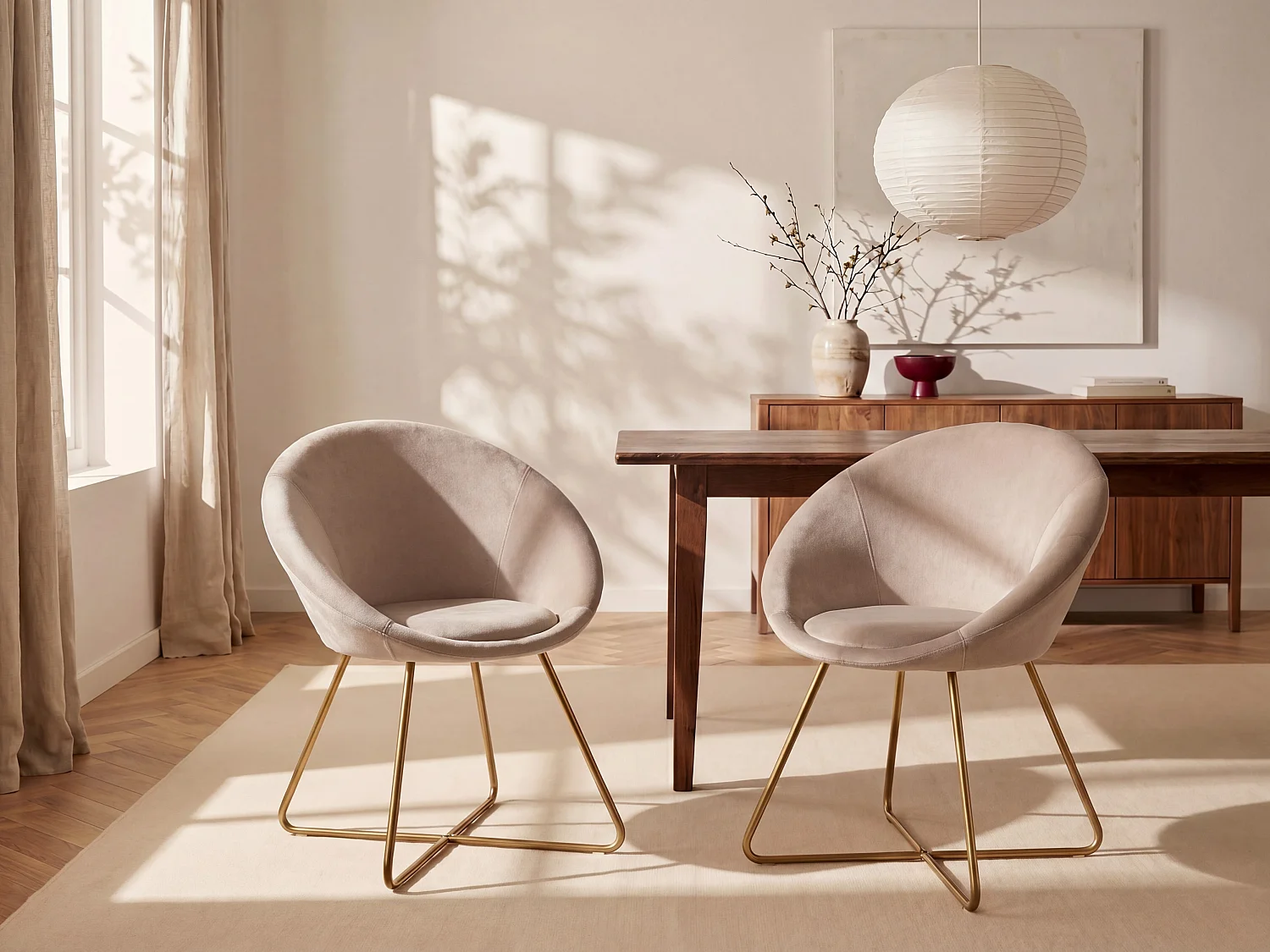 Lot de 2 chaises en velours et métal doré - Beige - BURBAN