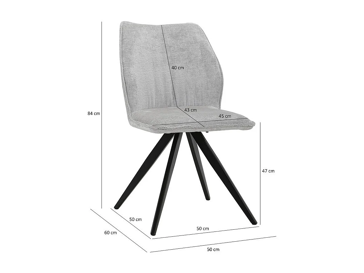 Chaise en velours doux gris et pied croix en métal noir - JAMES