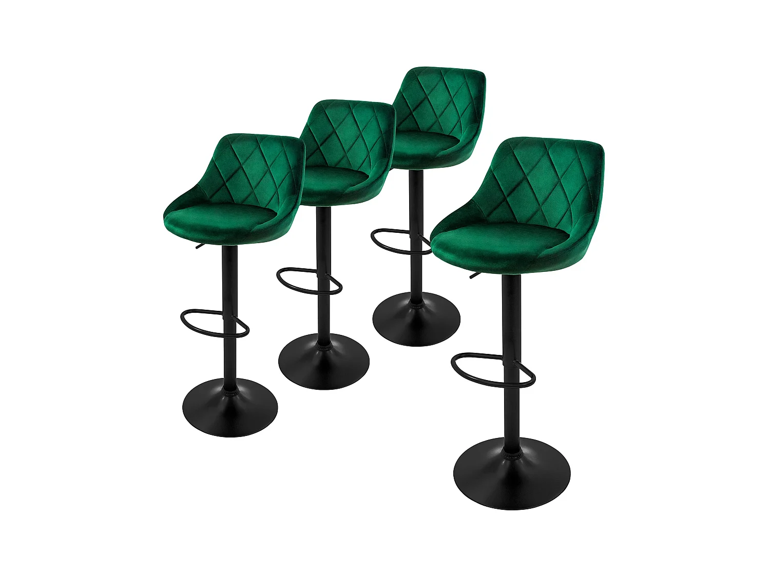 Lot 4 tabourets de bar rembourrées velours chaise vert hauteur réglable 62-82cm