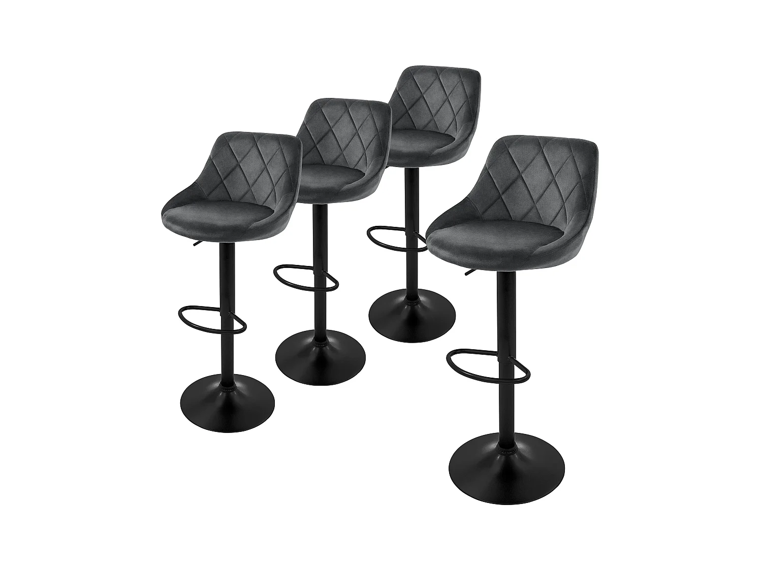 Lot 4 tabourets de bar rembourrées velours chaise gris hauteur réglable 62-82cm