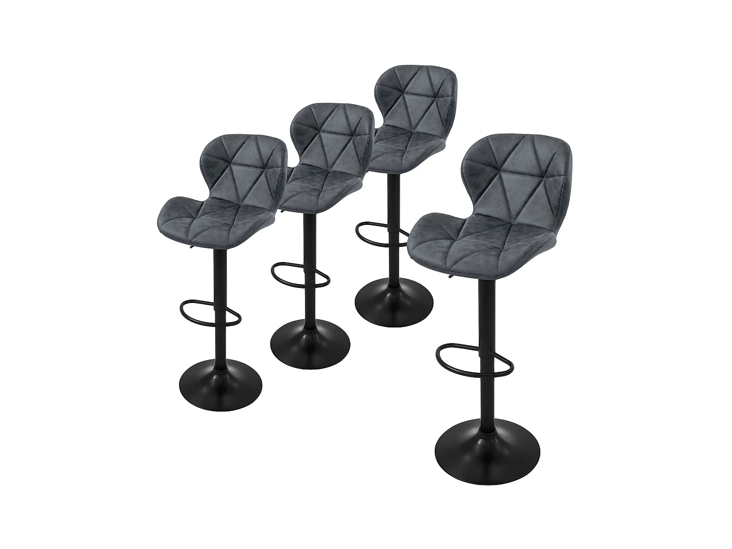 Lot 4 tabourets de bar rembourrées en simili anthracite hauteur réglable 59-79cm