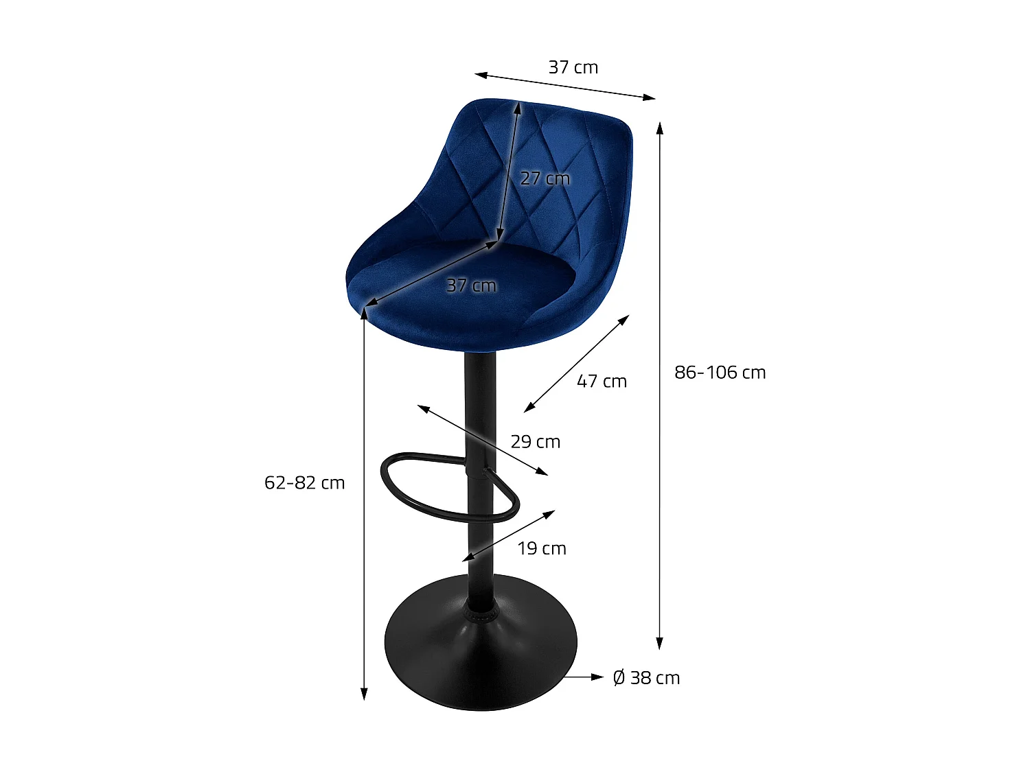 Set 4 sgabelli da bar velluto blu girevole sgabello sedia da bistrot poggiapiedi