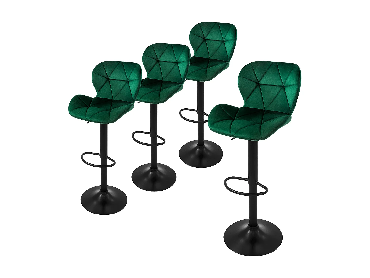 Lot 4 tabourets de bar rembourrées velours chaise vert hauteur réglable 59-79 cm