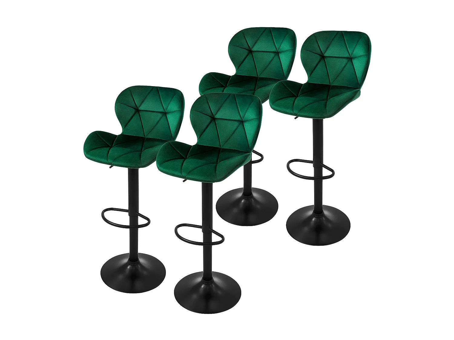 Lot 4 tabourets de bar rembourrées velours chaise vert hauteur réglable 59-79 cm