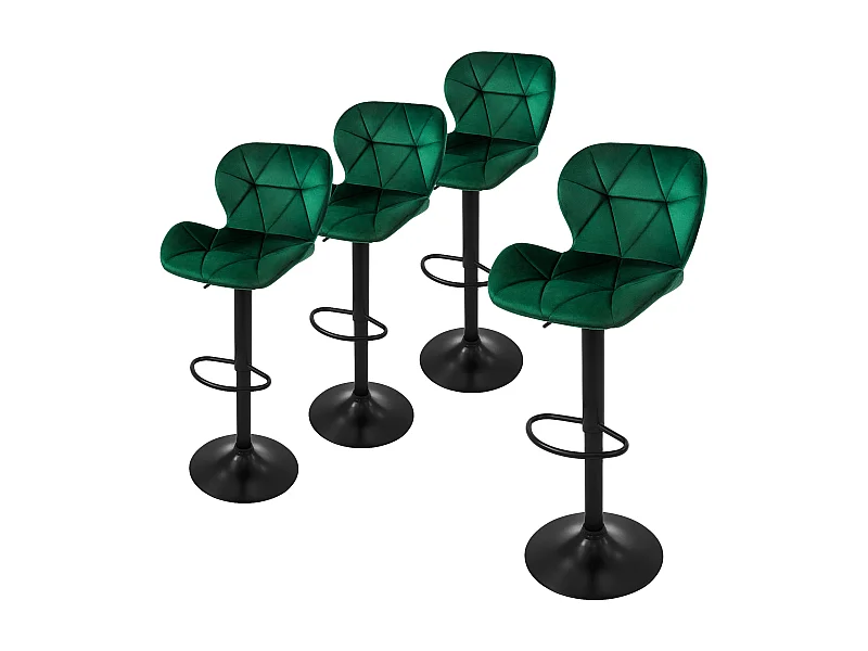 Lot 4 tabourets de bar rembourrées velours chaise vert hauteur réglable 59-79 cm