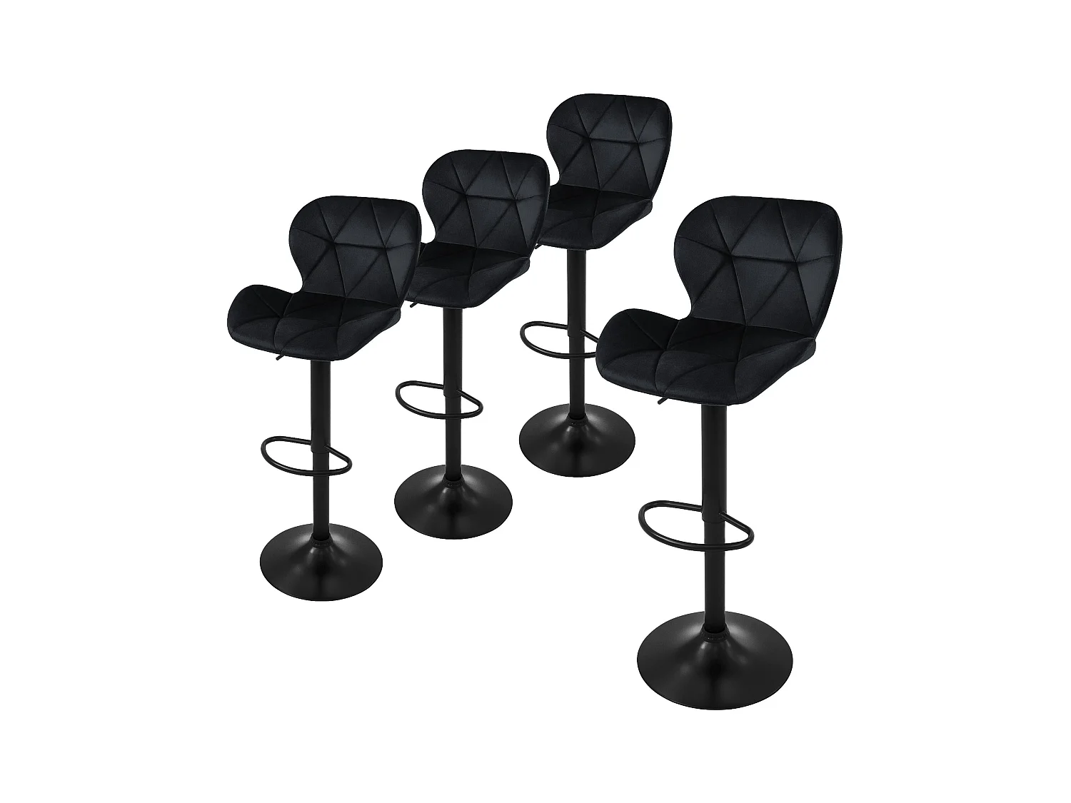 Lot 4 tabourets de bar rembourrées velours chaise noir hauteur réglable 59-79cm