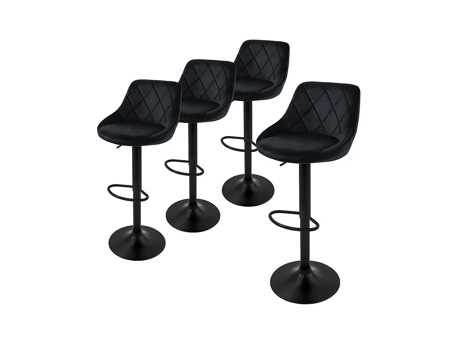 Lot 4 tabouret de bar rembourrées velours chaise noir hauteur réglable 62-82cm