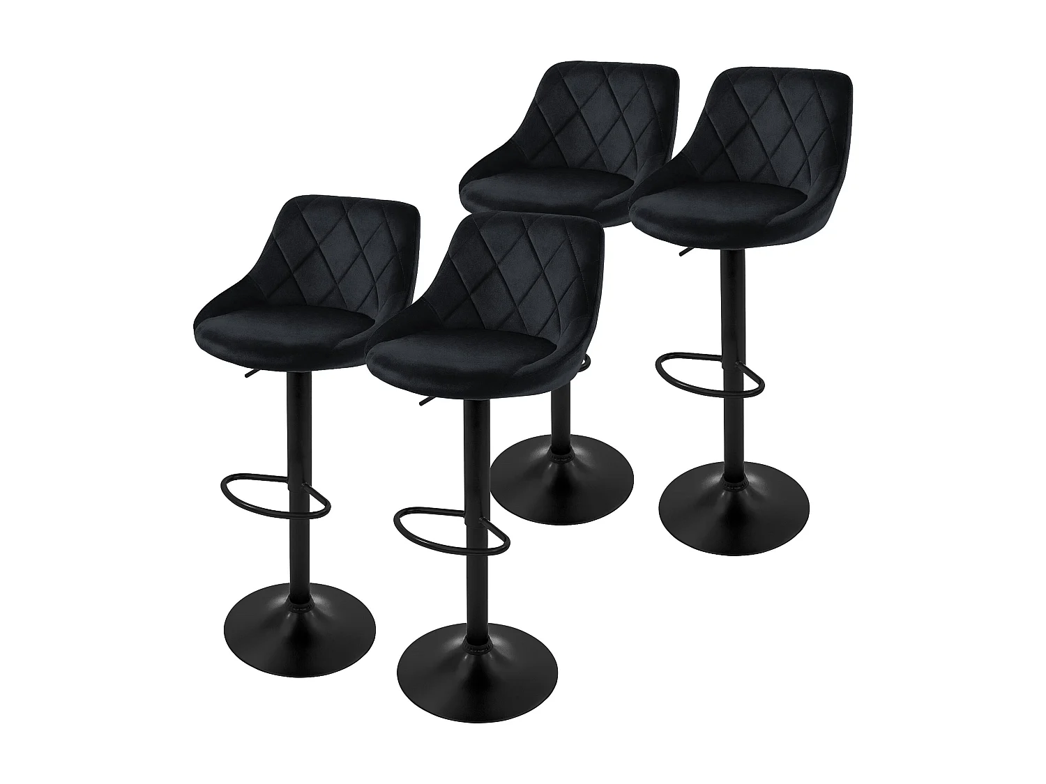 Lot 4 tabouret de bar rembourrées velours chaise noir hauteur réglable 62-82cm