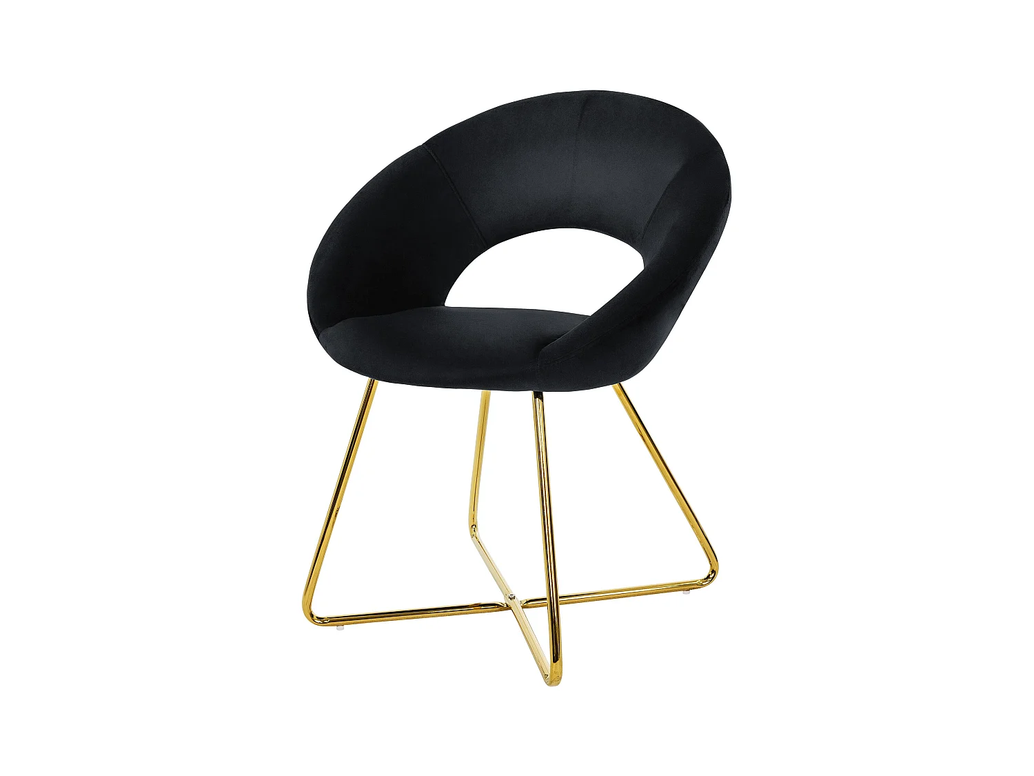 Chaise de salle à manger en velours avec dossier rond noir pieds en métal doré