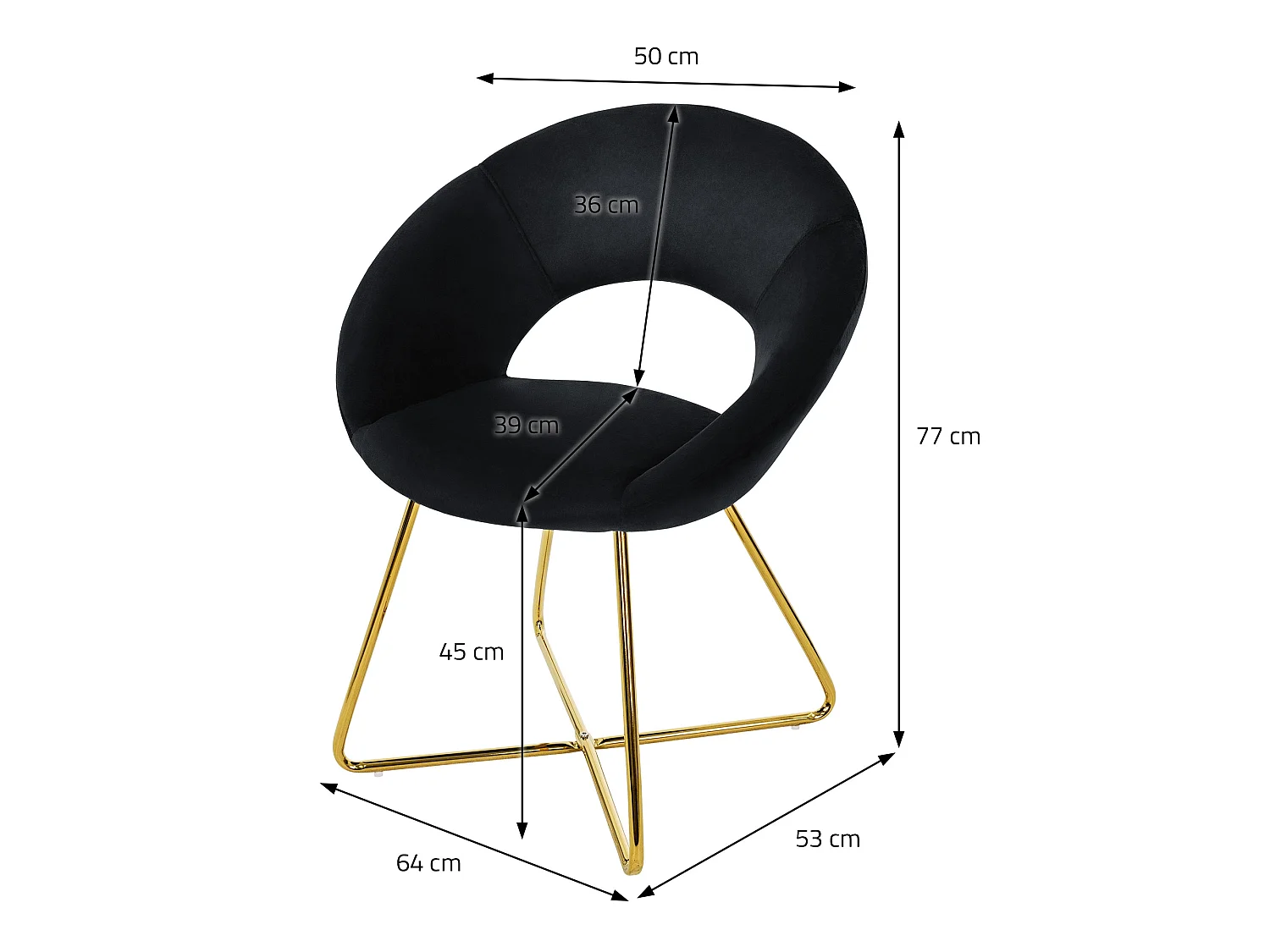 Silla de comedor de terciopelo negro diseño ergonómico asiento moderno curvado