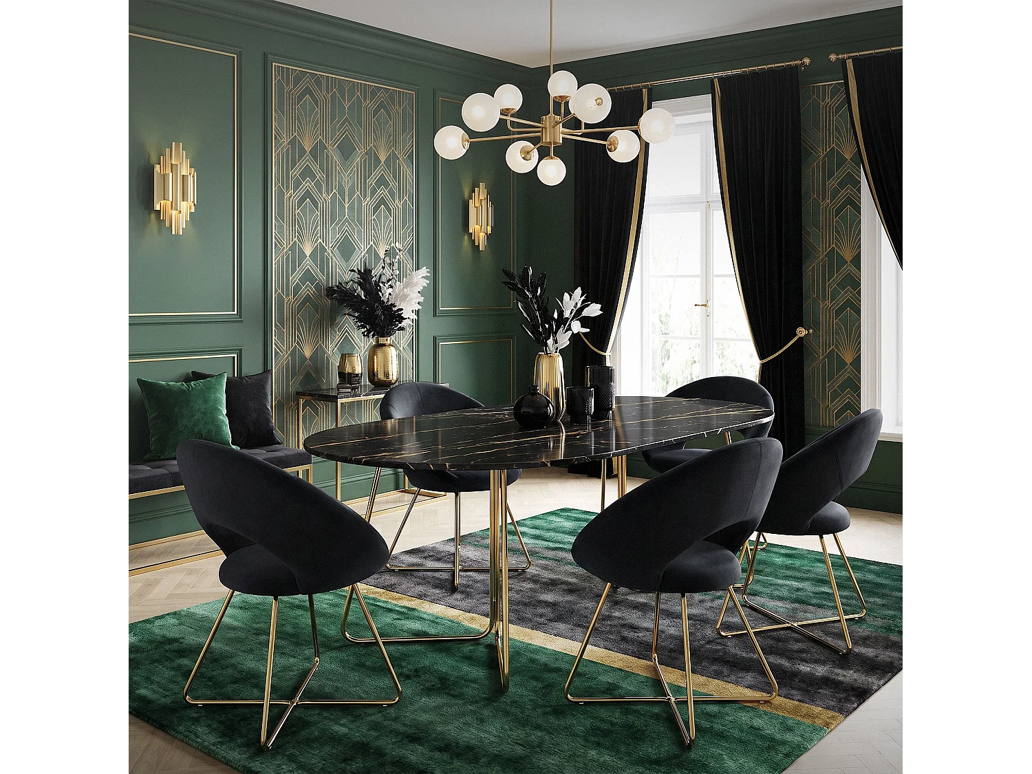 Silla de comedor de terciopelo negro diseño ergonómico asiento moderno curvado