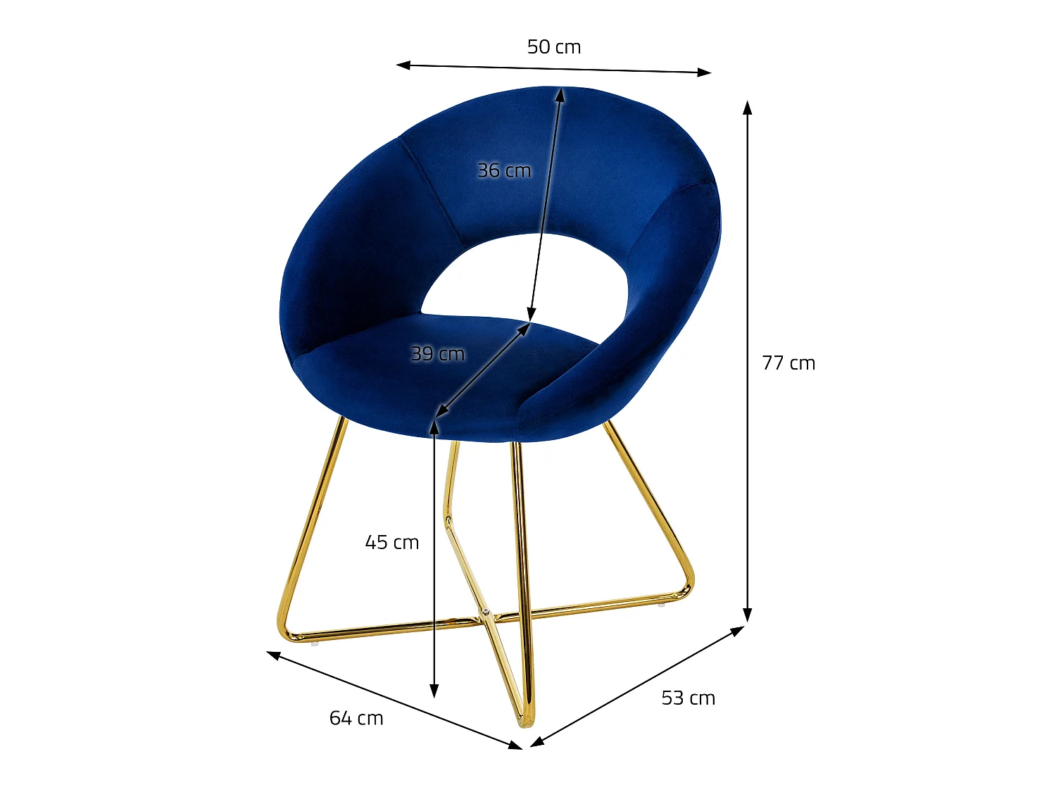 Chaise de salle à manger en velours avec dossier rond bleu pieds en métal doré
