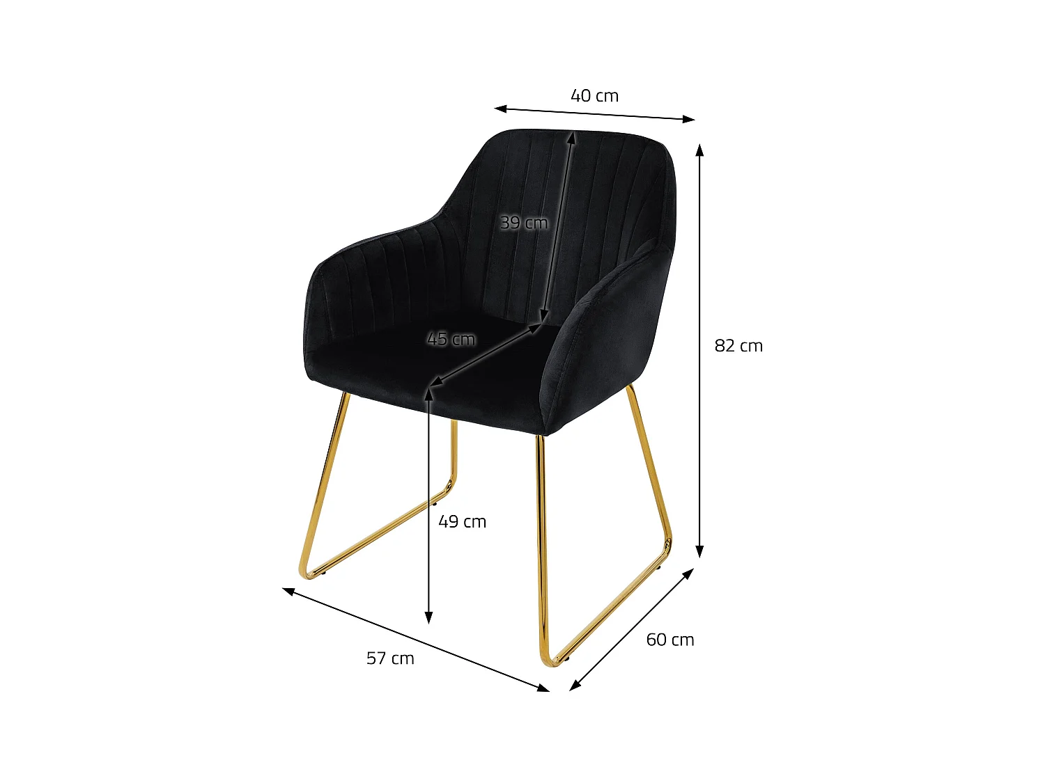 Lot de 8 chaises de salle à manger noir assise en velours pieds dorés en métal
