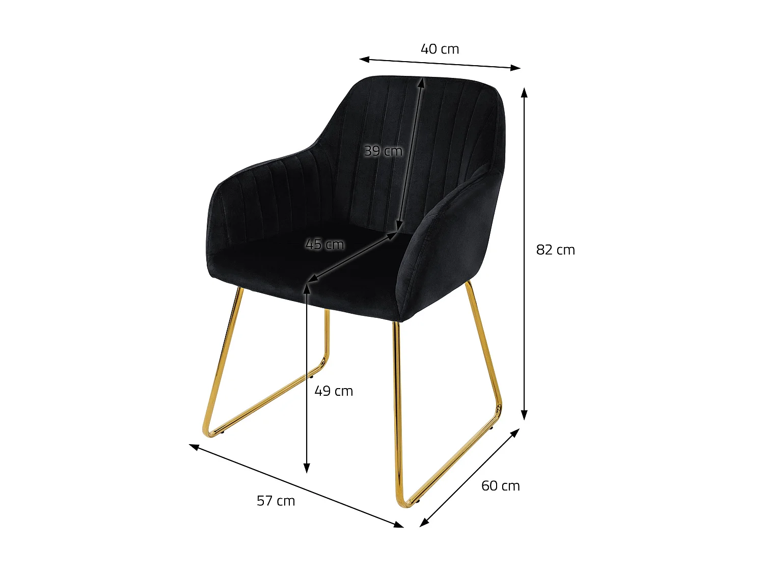Lot de 8 chaises de salle à manger noir assise en velours pieds dorés en métal