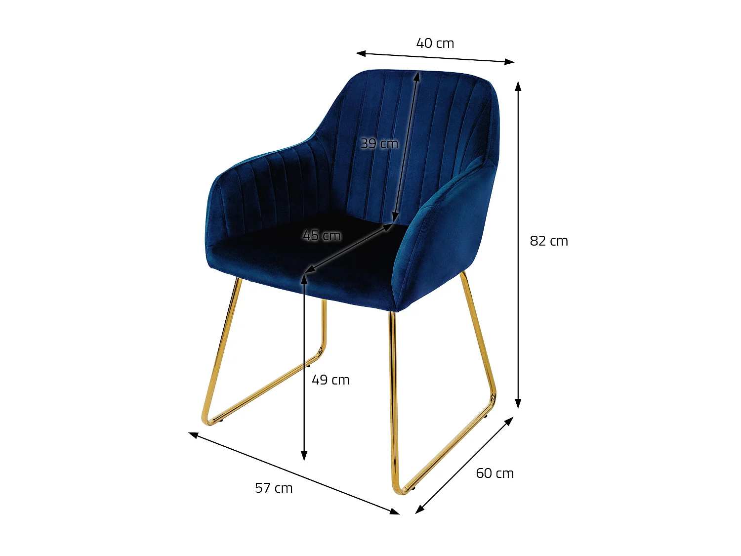 Lot de 6 chaises de salle à manger bleu dossier et accoudoirs ergonomiques revêtement en velours respirant piètement doré en métal design élégant