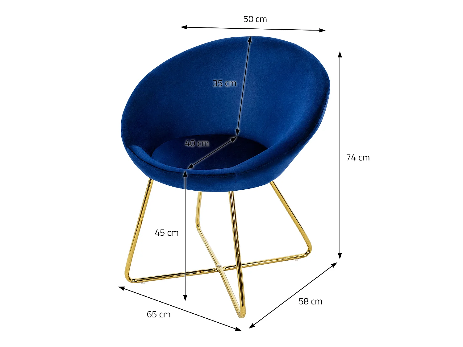 ML-Design Sedia per sala da pranzo blu in velluto sedie con schienale rotondo poltroncina imbottita con gambe dorate da cucina per soggiorno salotto