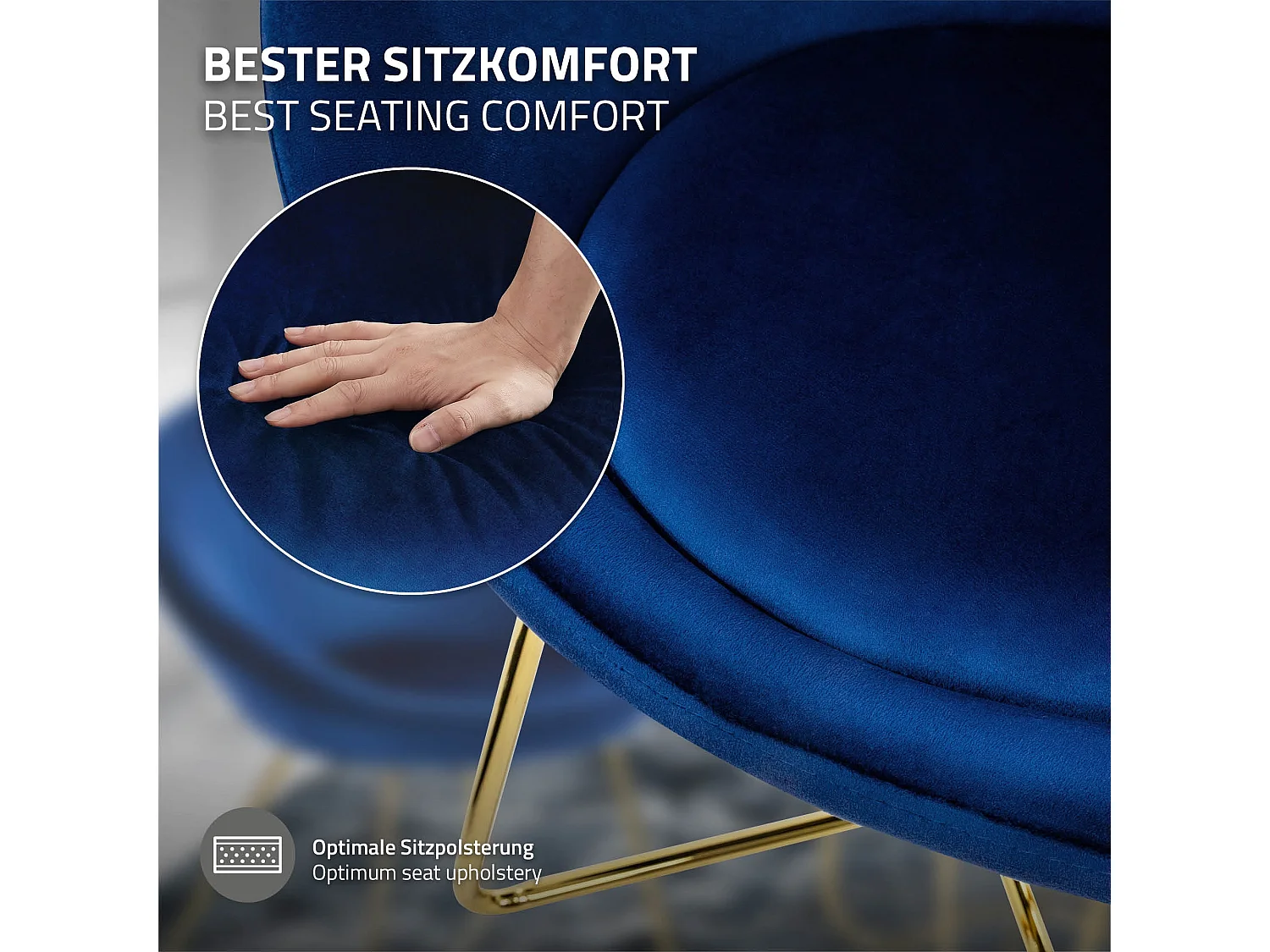 ML-Design Sedia per sala da pranzo blu in velluto sedie con schienale rotondo poltroncina imbottita con gambe dorate da cucina per soggiorno salotto