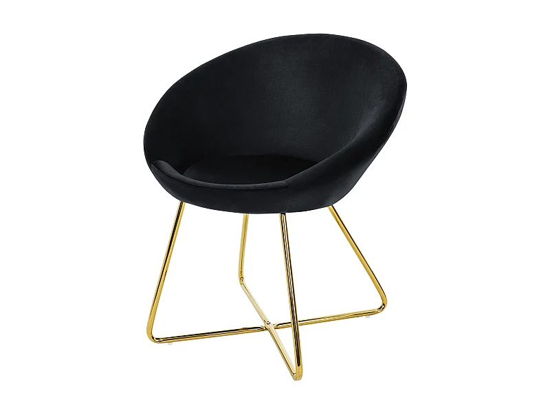 Chaise de salle à manger en velours avec dossier rond noir pieds en métal doré