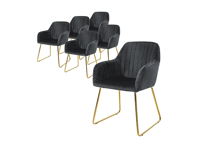 6x Silla de comedor / salón asiento ergonómico terciopelo gris patas de metal