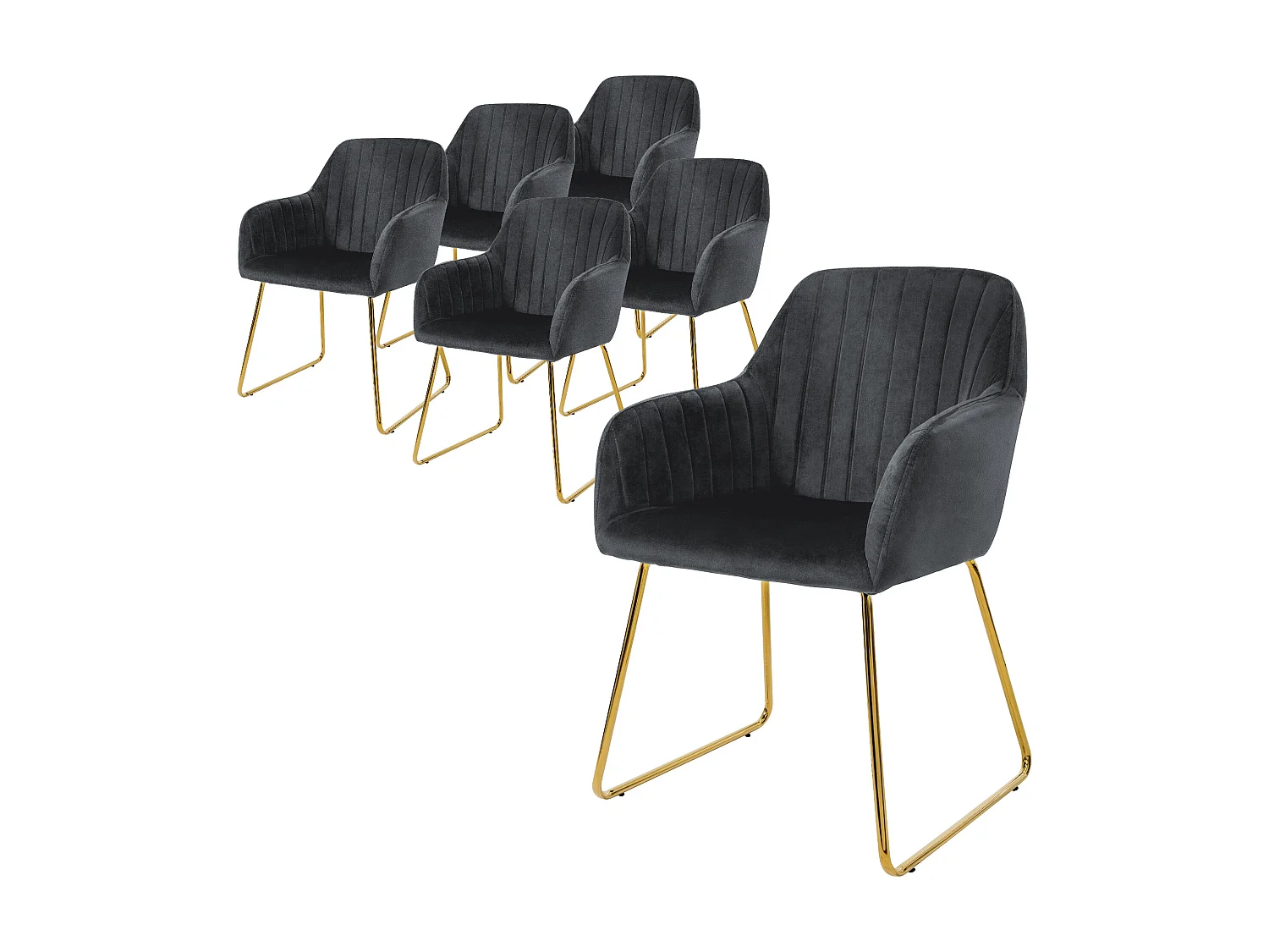 6x Silla de comedor / salón asiento ergonómico terciopelo gris patas de metal