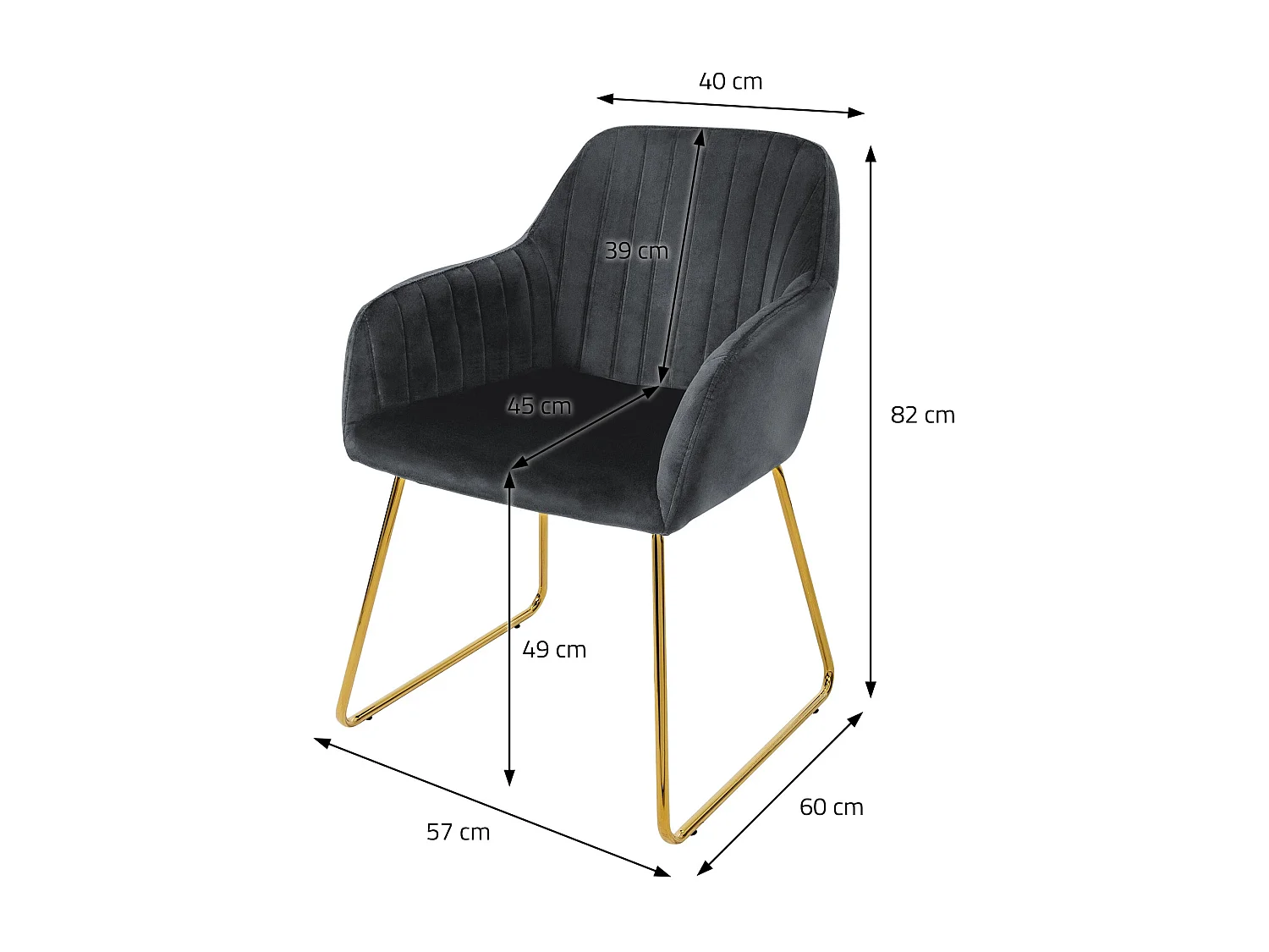 6x Silla de comedor / salón asiento ergonómico terciopelo gris patas de metal