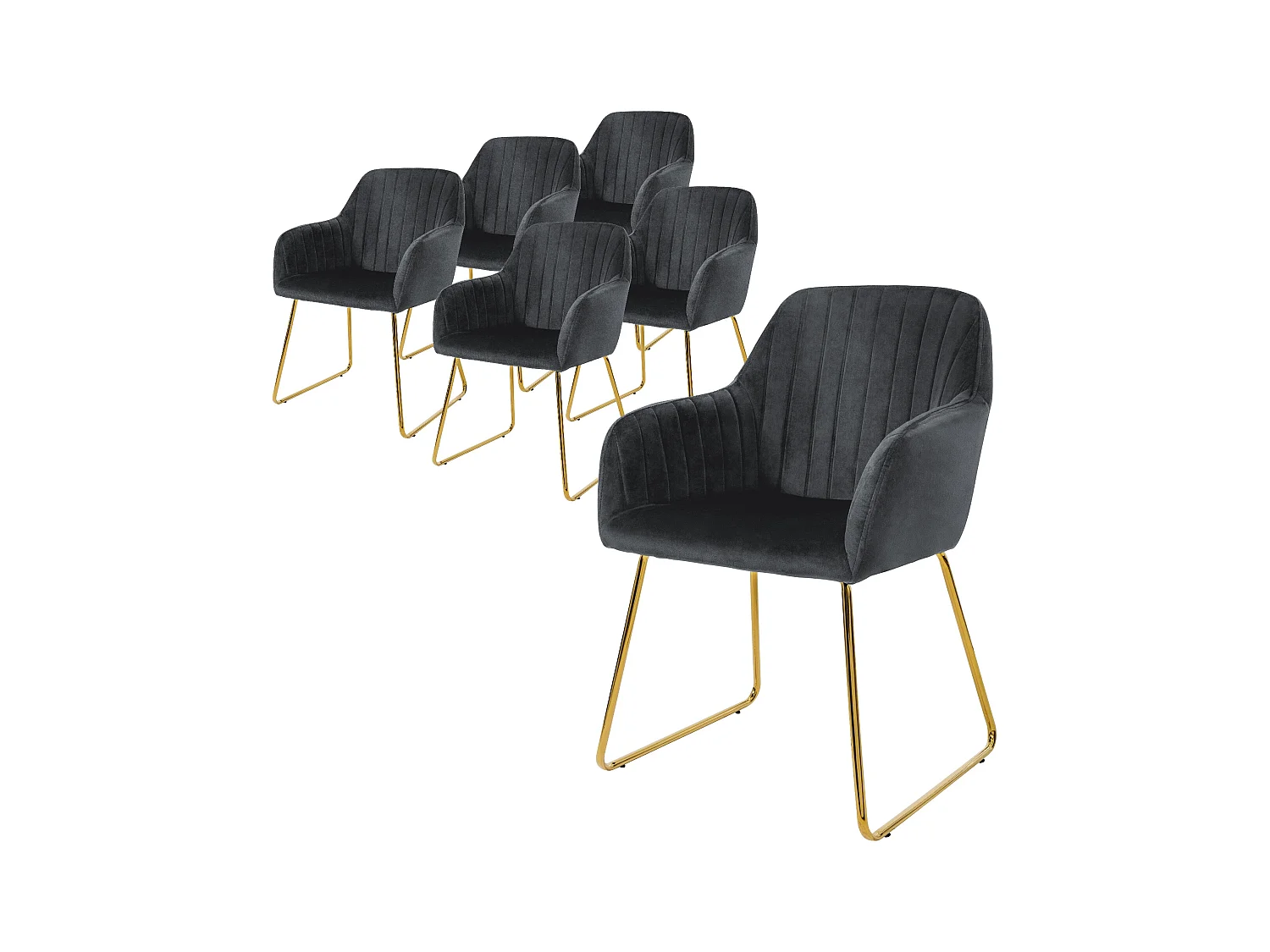 Lot de 6 chaises de salle à manger gris assise en velours pieds dorés en métal