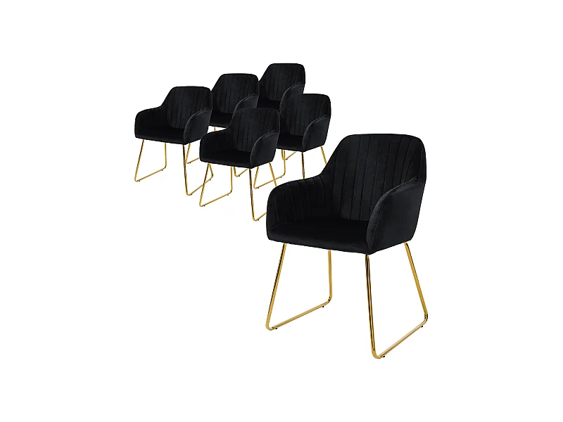 Lot de 6 chaises de salle à manger noir assise en velours pieds dorés en métal