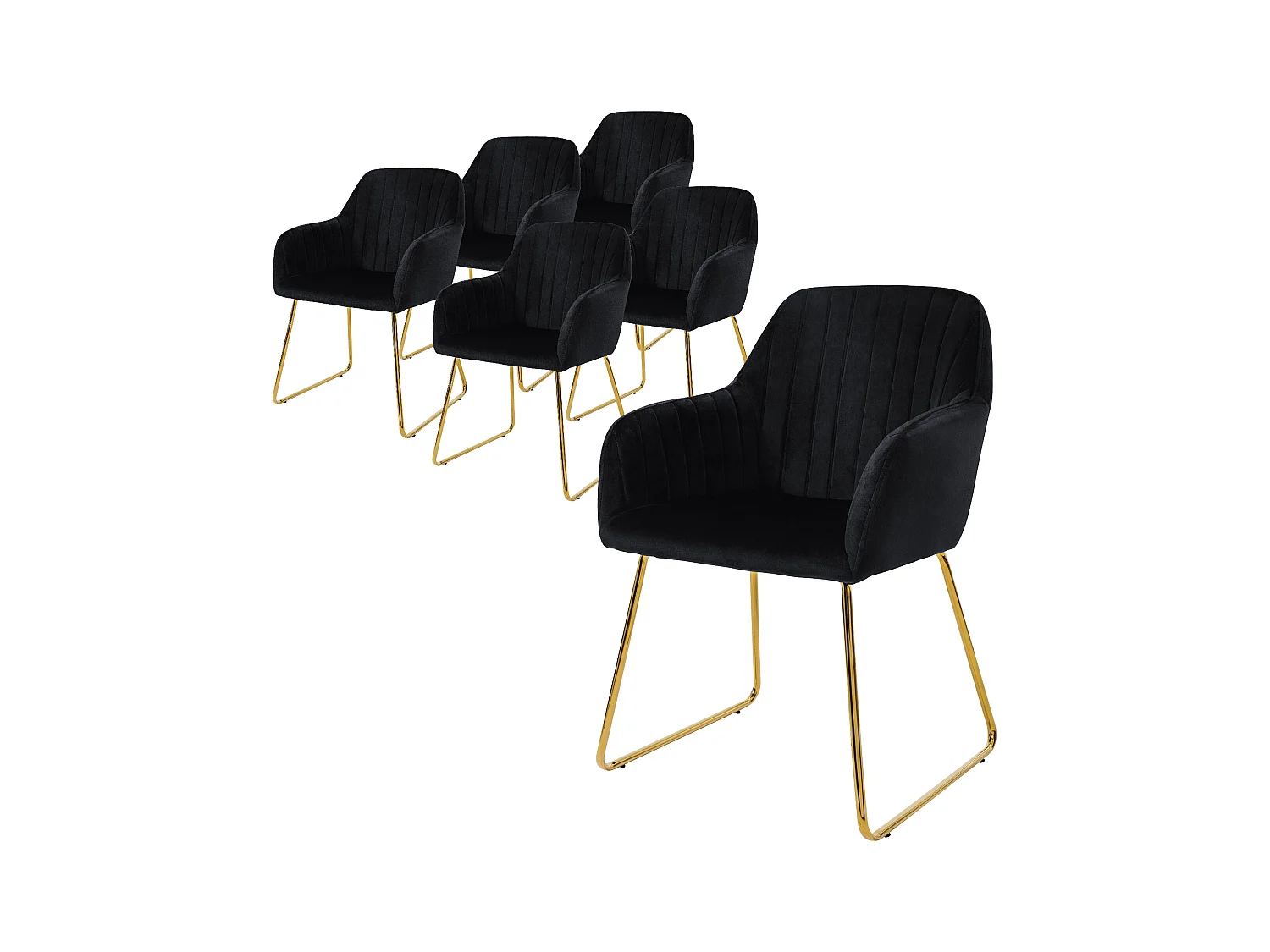 Lot de 6 chaises de salle à manger noir assise en velours pieds dorés en métal