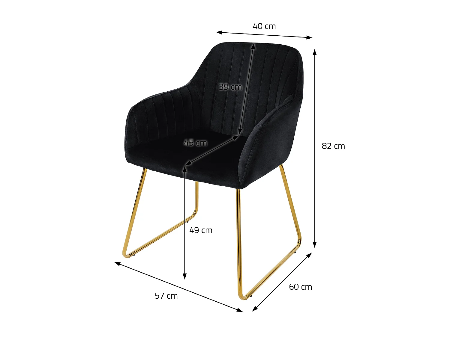 Lot de 6 chaises de salle à manger noir dossier et accoudoirs ergonomiques revêtement en velours respirant piètement doré en métal design élégant