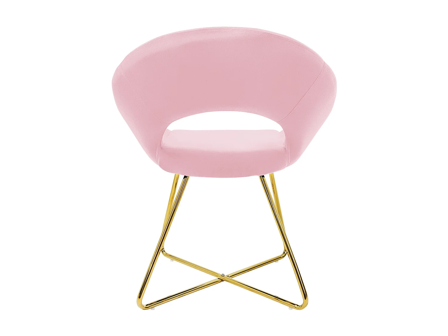 2x Chaise de salle à manger en velours avec dossier rond rose pieds métal doré