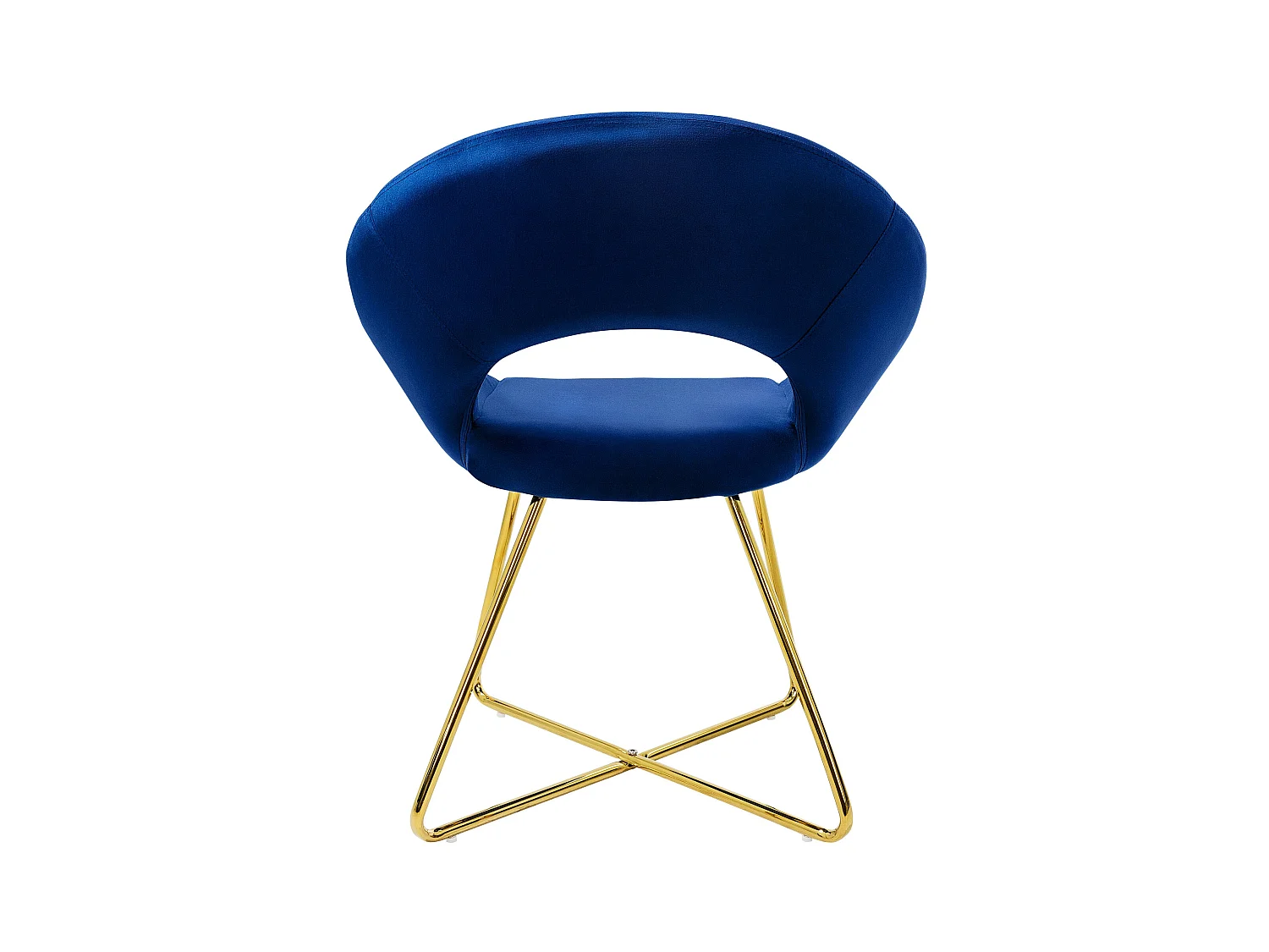 2x Chaise de salle à manger en velours avec dossier rond bleu pieds métal doré