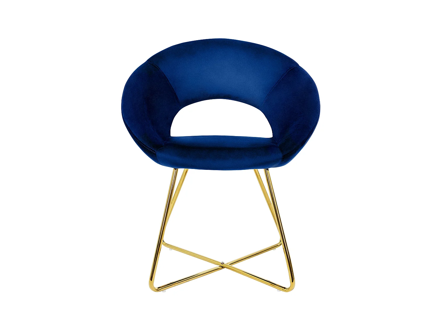 2x Chaise de salle à manger en velours avec dossier rond bleu pieds métal doré