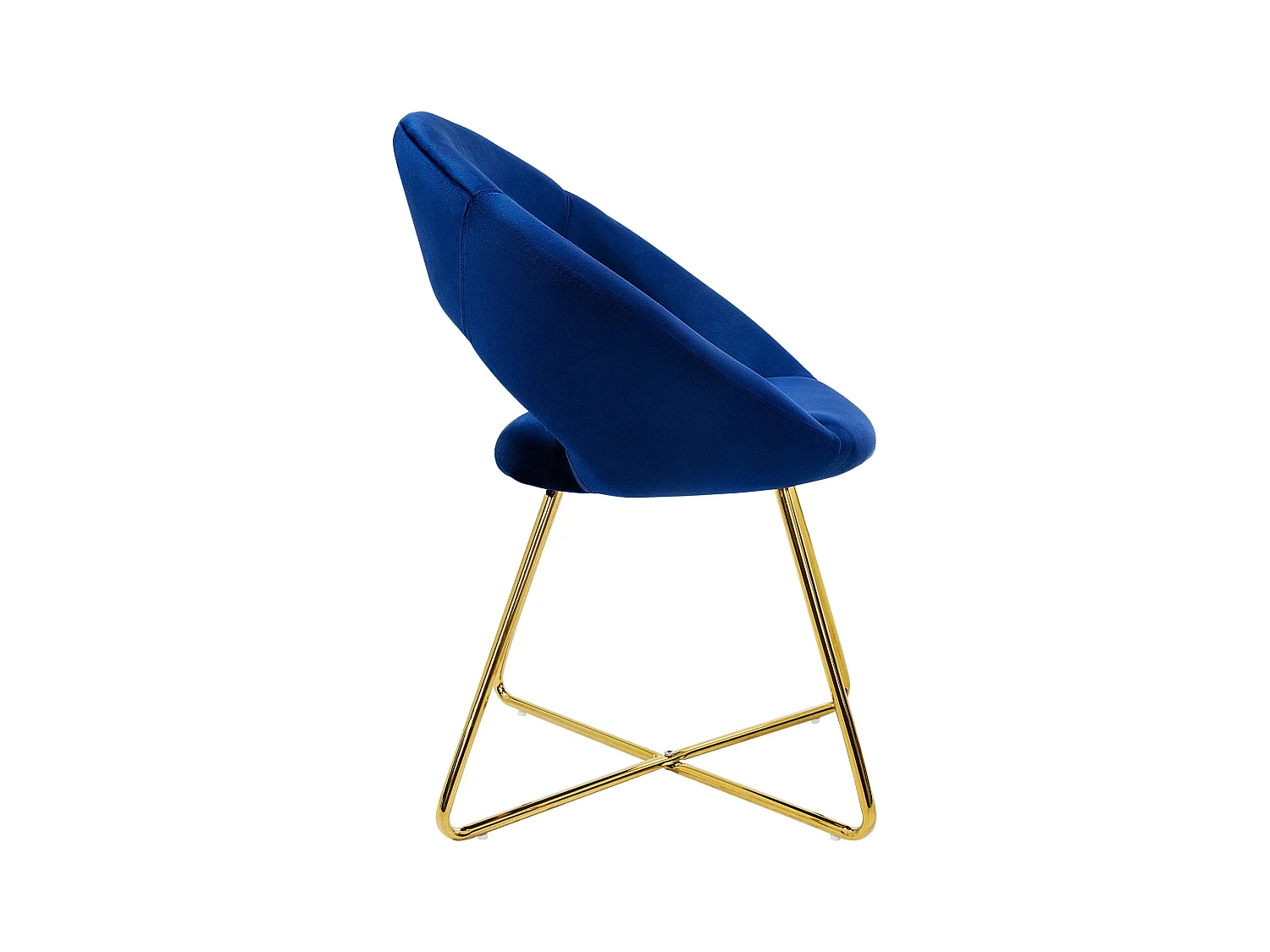 2x Chaise de salle à manger en velours avec dossier rond bleu pieds métal doré