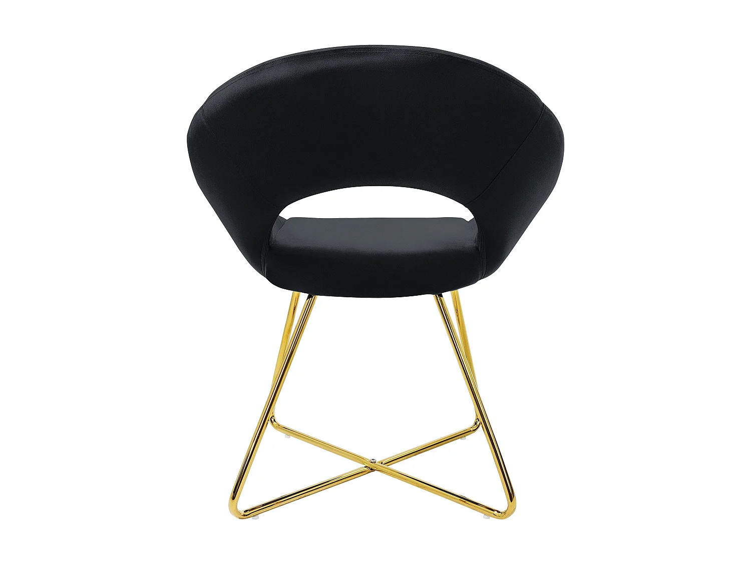 2x Chaise de salle à manger en velours avec dossier rond noir pieds métal doré