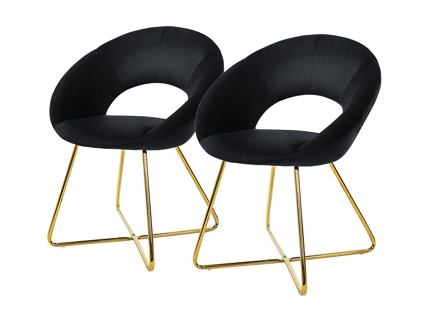 Lot De 2 Chaises De Salle à Manger Rétro - Velours Noir, Pieds Acier - Dimensions 54x60x81 Cm - Prêtes à Poser