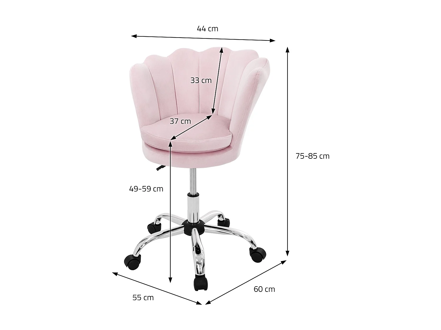 Fauteuil de bureau à roulettes rose clair hauteur réglable velours chaise salon
