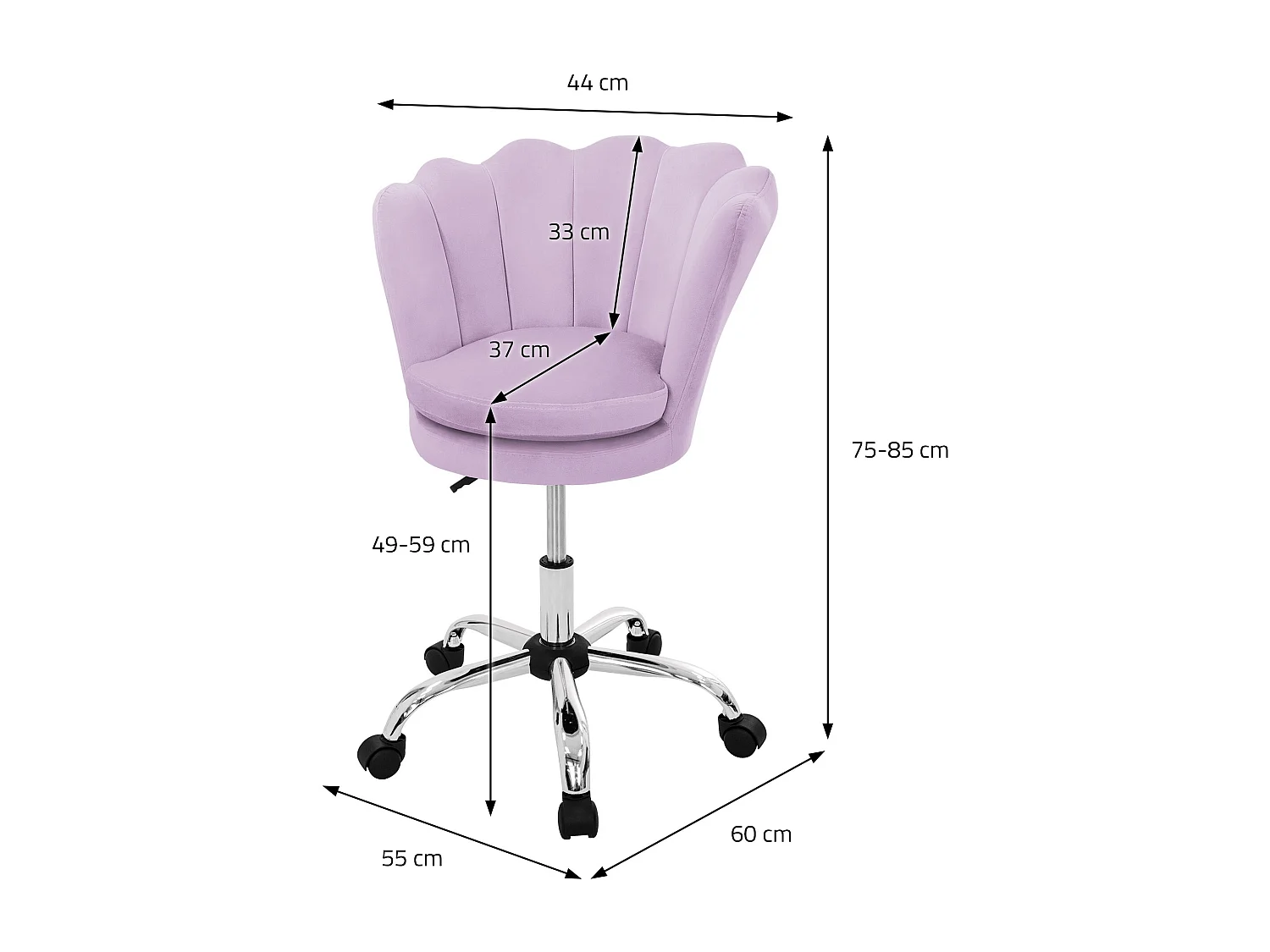 Sedia ufficio velluto viola imbottita per ragazze poltrona a conchiglia 5 ruote