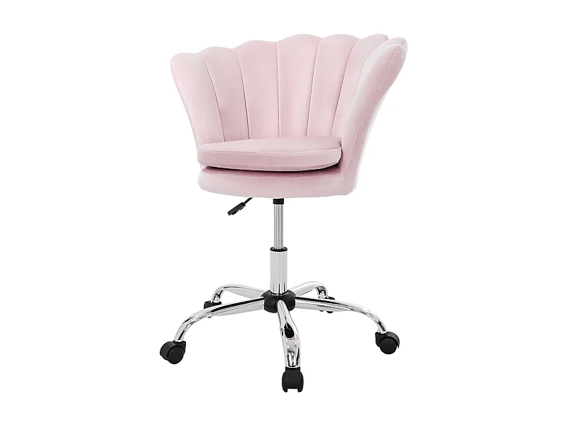 Sedia da ufficio imbottita in velluto rosa chiaro a conchiglia con 5 ruotelle