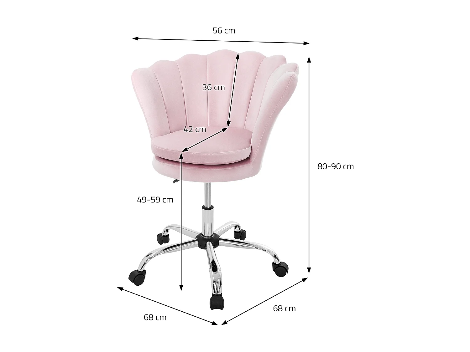 Fauteuil de bureau à roulettes rose clair hauteur réglable chaise en velours