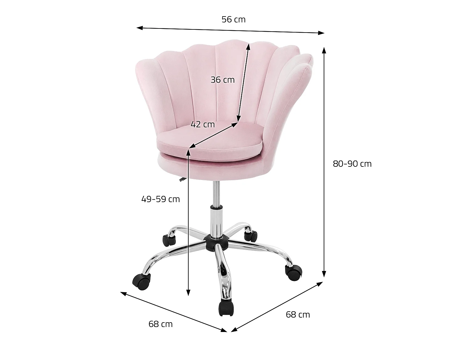 Fauteuil de bureau à roulettes rose clair hauteur réglable chaise en velours