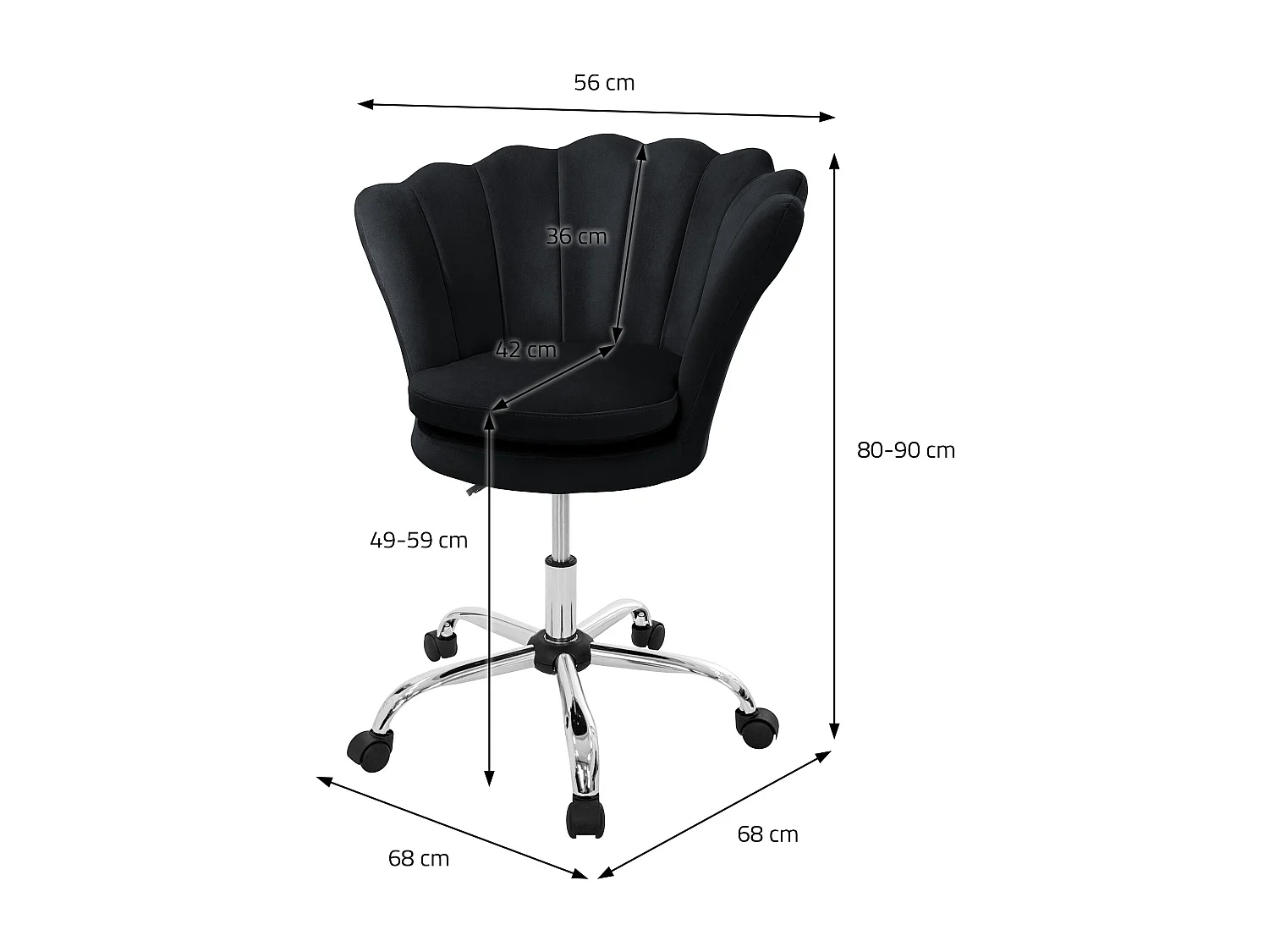 Silla de oficina asiento de terciopelo negro sillón ergonomico moderno