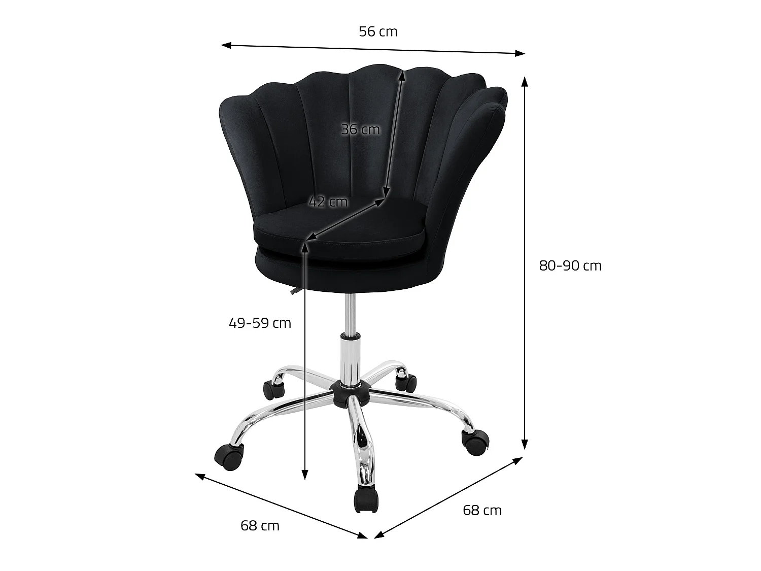 Fauteuil de bureau et salon à roulettes noir hauteur réglable chaise en velours
