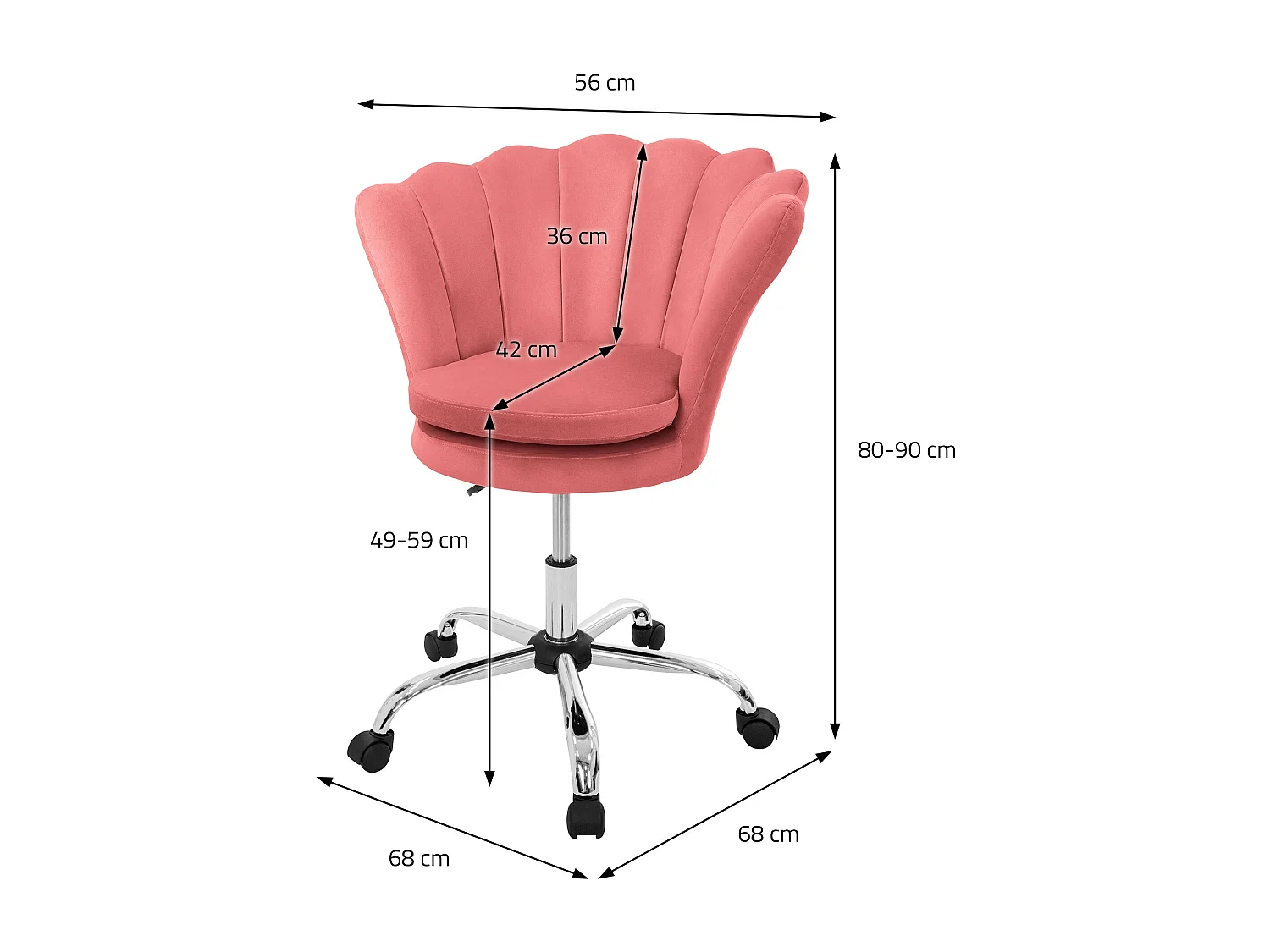 Fauteuil de bureau et salon à roulettes rose hauteur réglable chaise en velours
